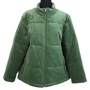 NEW G By Giuliana Green Corduroy Cotton Puffer Jacket Coat Short Quilted Plus 1X